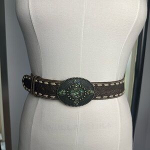 Western Leather  Belt Size L Women's  Embellished Studded  Vintage Oval Buckle